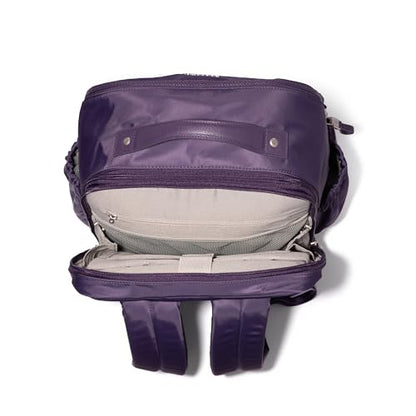 Baggallini Tribeca Expandable Laptop Backpack - 15"x11" Lightweight RFID Computer Bag for Work & Travel with Luggage Sleeve - color: Deep Grape Twill