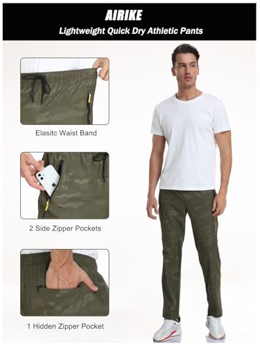 Men's Elastic Waist Hiking Pants Water Resistant Quick-Dry Lightweight Outdoor Sweatpants with Zipper Pockets - color: Camo-armygreen, size: Medium