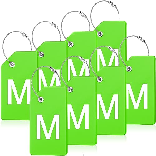 8 Pcs Initial Letter A-Z Luggage Tags Silicone Suitcase Instrument Tag with Name Card and Stainless Steel Loop(Letter M,Green) - size: Letter M, style: Green