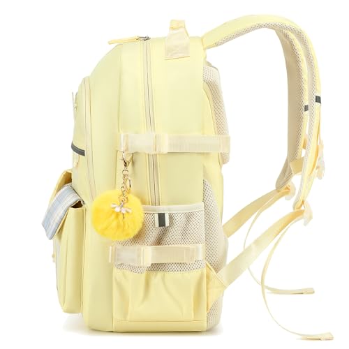 Backpack for Girls, 15.6 Inch Laptop School Bag Kids Kindergarten Elementary College Backpacks Large Bookbags for Teen Girl Women Students Casual Travel Daypacks (Yellow) - color: Yellow