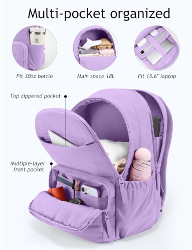 Uselike Travel Backpack for Women, 15.6 Inch Laptop Backpack, Quilted College Bookbag, Cute Work Backpacks, Water Resistant (Lavender Purple) - color: Lavender Purple