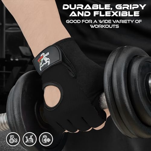 BEAST RAGE Fingerless Weight Lifting Gloves with Palm Protection Padding, Breathable Lightweight Gym Gloves for Men, Women, Weightlifting, Cycling, Exercise, Training Pull Up - color: Black, size: Small
