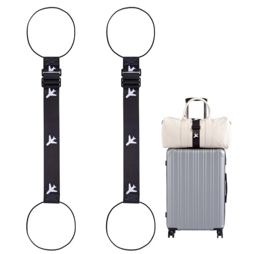 2 Pack Luggage Connector Straps for Suitcases 25 Colors, Adjustable Elastic Travel Bag Strap with Dual Stability Design, Add-a-Bag Hands-Free Luggage Belt, Fits Most Carry-On & Checked Luggage - color: Black Plane