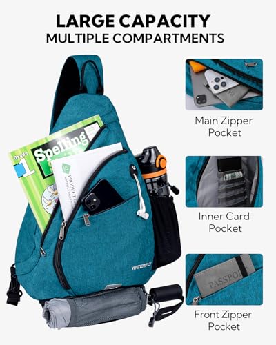 WATERFLY Sling Bag Sling Backpack Small Crossbody Shoulder Bag for Men Women Traveling Cycling Hiking Daypack - color: Teal Blue