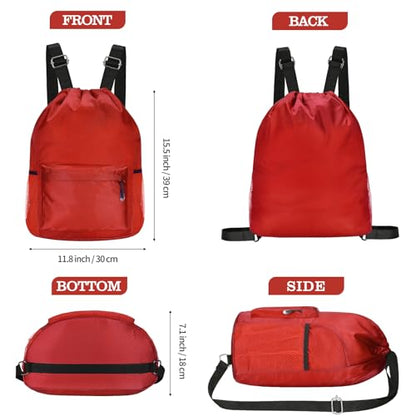 Waterproof Drawstring Bag, Lightweight String Backpack with Water Bottle Holder and Pockets, Gym Sports Cinch Sackpack (Red) - color: Red