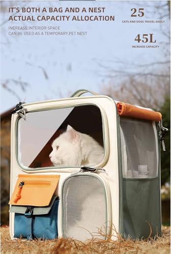 Tristan Home Pet Carrier Backpack with Ventilation Windows, Multiple Storage Pockets, 42x37x27cm, Large, Weight Limit 25lbs, Multicoloured