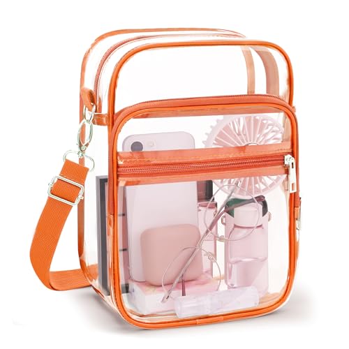 Blvornl Clear Crossbody Bag with Adjustable Shoulder Strap, Stadium Approved PVC Purse Bag, Messenger Bag - color: Orange, size: Large