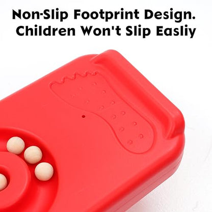 Kids Rocking Seesaw Balance Board with 5 Wooden Balls Sensory Training Rocking Board Balance Training Equipment Children Indoor Outdoor Activity Toy - color: Red