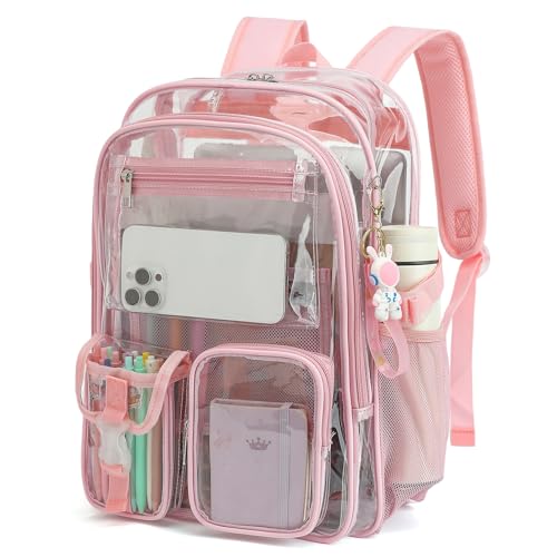 Clear Backpack Heavy Duty Transparent Backpacks Stadium Approved for School Work Sport Travel (Light Pink) - color: Light Pink