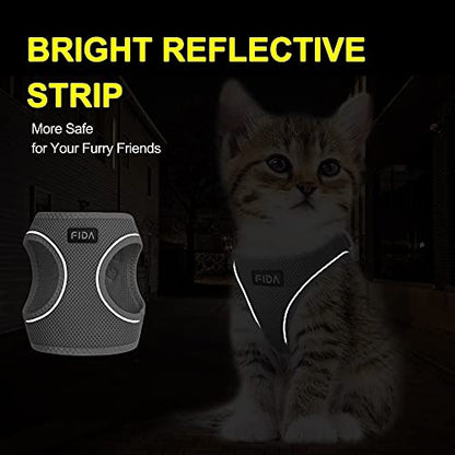 Fida Comfy Dog Harness with Leash, Soft Puppy Vest Escape Proof, Breathable Lightweight Soft Mesh, Adjustable Reflective Step-in Harness for Small Pets Walking (Small, Grey) - color: Light Gray, size: S (Neck:12.6"-13.8"; Girth:16.1"-17.7")