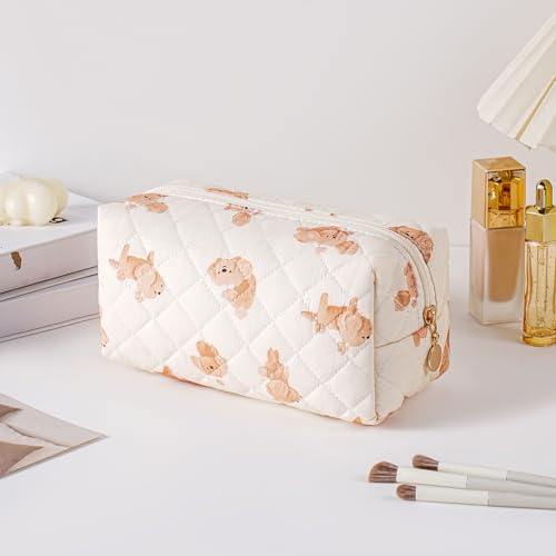 Cute Floral Makeup Bag Small Cotton Quilted Cosmetic Bag, Aesthetic Essential Bag Emergency Bag Gift for Women Girls Travel Accessories (Dog) - color: Dog