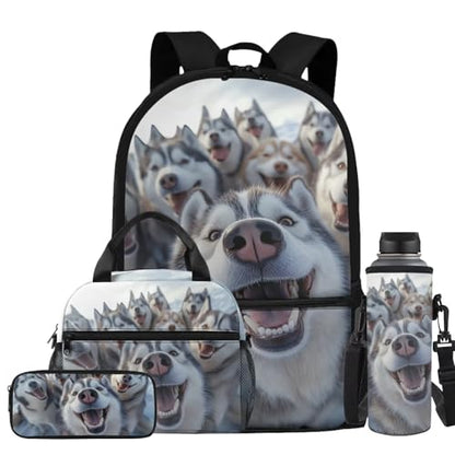 Dog Backpack for Kids Girls Backpack with Lunch Box Pencil Case and Water Bottle Holder Set 4 Pieces Cute Backpacks for Teen Girls Back to School Bags with Adjustable Straps - color: Dog