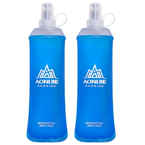 TRIWONDER TPU Soft Folding Water Bottles BPA-Free Collapsible Flask for Hydration Pack - Ideal for Running Hiking Cycling Climbing (450ml/15.22oz - Pack of 2) - color: 450ml/15.22oz - Pack of 2