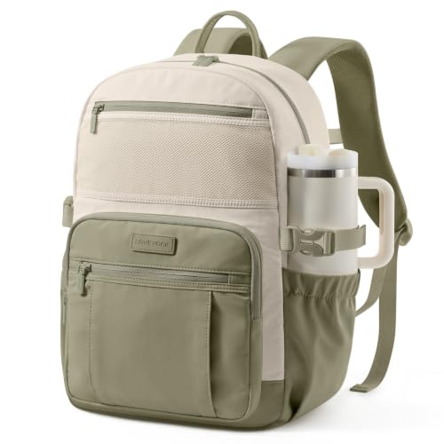 LOVEVOOK Laptop Backpack for Women with Giant Tumbler Holder - DIY 15.6Inch Work Computer Travel Backpack with Laptop Compartment, Water Resistant, Commuter College Teacher Nurse Purse Bag, Green - color: Beige - Been Green, size: 15.6 Inch
