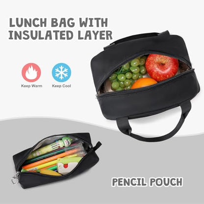 ACESAK Backpack for Girls - Girls Backpack with Lunch Bag & Pencil Pouch for Teen Kids Laptop Backpack for Women, Elementary Middle High School Bookbag Travel Daypack (Black) - color: Black