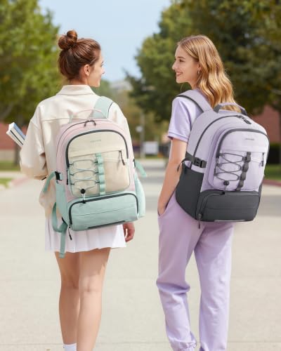 LOVEVOOK School Backpack for Teen Girls, Unique Style College Student Backpacks with Large Cup Holder, Cute Kid Bookbag with Pens Compartment, Large Capacity Back to School Backpack Fit 15.6'' Laptop - color: Purple Grey, size: Medium