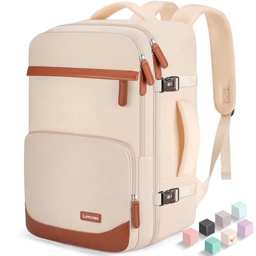 50L Travel Backpack with USB Charging Port, Water-Resistant Carry On Backpack for Men Women, Business Laptop Backpack for Trips & Commutes, Fits 18 Inch Laptop - color: Beige, size: X-Large