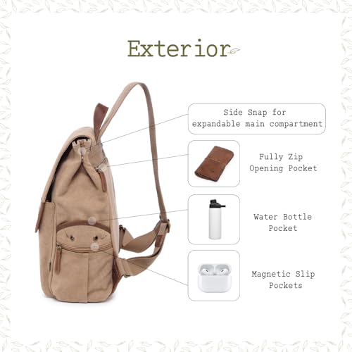 TSD Brand Canvas Backpack Lightweight Travel Daypack Carry On Laptop Backpack Hiking Casual Daypack Backpack (Khaki) - color: Khaki