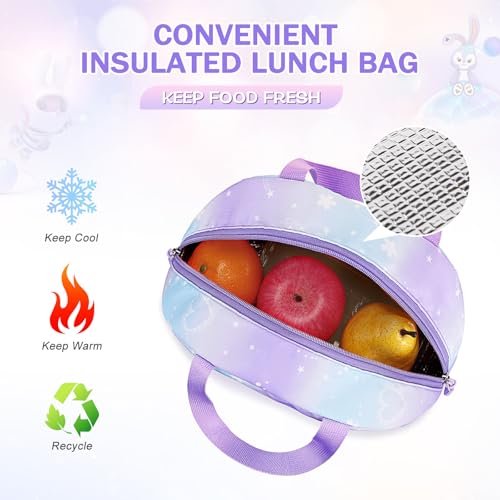 FIXITOK Girls Backpack Set, 3PCS Kids Backpack for Girls, Kawaii Bunny School Backpacks for Girl Kindergarten Elementary Preschool Middle School Bags with Lunch Box Pencil Case Dreamy-Purple - color: Dreamy-purple
