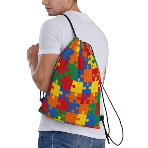 Gianlaima Colorful Autism Awareness Brain Drawstring Bags Backpack Bag Sport Gym Sack String Bag Yoga Dance Travel Bag For Men Women - color: Black28