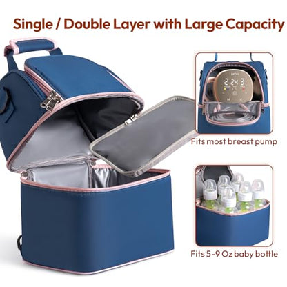 NCVI Breastmilk Cooler Bag, Breast Pump Bag with 2 Ice Pack Fits 6 Bottles, Double Layer Breast Milk Cooler Travel Bag Baby Bottle, for Travel, Nursing Mom Daycare, Work, Picnic (SkyBlue) - color: Blue