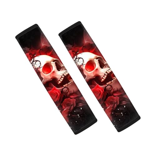 Dreaweet Red Rose Skull Seat Belt Covers for Women 2 Pack Car Seat Belt Cover Shoulder Seatbelt Pads Cover Halloween Car Car Accessories Soft Seat Belt Cushion Shoulder Strap - color: Rose Skull