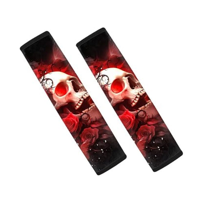 Dreaweet Red Rose Skull Seat Belt Covers for Women 2 Pack Car Seat Belt Cover Shoulder Seatbelt Pads Cover Halloween Car Car Accessories Soft Seat Belt Cushion Shoulder Strap - color: Rose Skull
