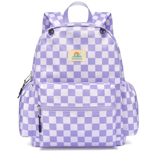 STEAMEDBUN Kids Backpack for Boys Girls 5-8, 15inch Girls Boys Backpacks Kindergarten - color: Light Purple Checkerboard, size: SMALL-15"H(fit folder)