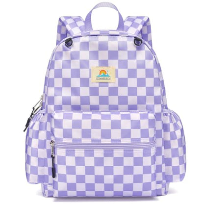 STEAMEDBUN Kids Backpack for Boys Girls 5-8, 15inch Girls Boys Backpacks Kindergarten - color: Light Purple Checkerboard, size: SMALL-15"H(fit folder)