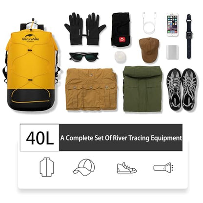 Naturehike Waterproof Backpack - Roll-Top Heavy Duty Kayaking Dry Bags for Men Women, 20L/30L/40L Closure Bag (Yellow, 40L) - color: Yellow, size: 40L