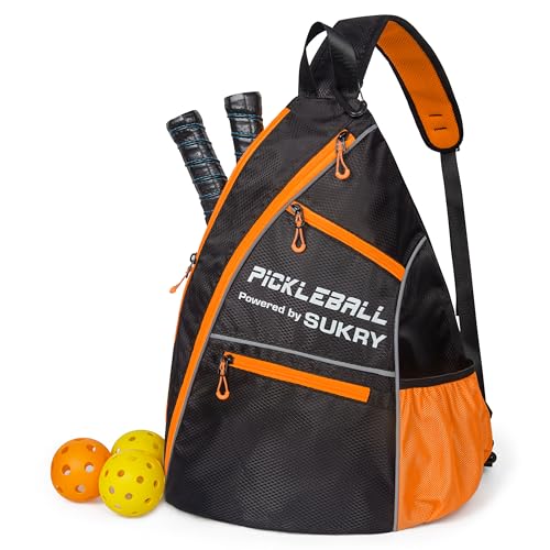 SUKRY Pickleball Bag Sling backpack with Water Bottle Holder for Men and Women Pickle ball Accessories Water-Resistant Sprot Bag - color: Orange