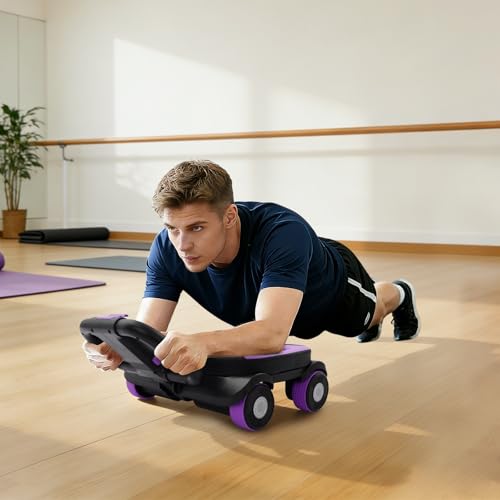 Ab Wheel Roller, 4-Wheel Abdominal Roller with Elbow Support - color: Purple