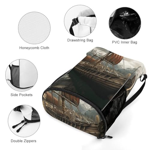 Drawstring Gym Backpack with Shoe Compartment And Wet Pocket, 28L Lightweight Waterproof Old Boat Sports Backpack for Workout Swim Beach Travel String Bag for Men Women