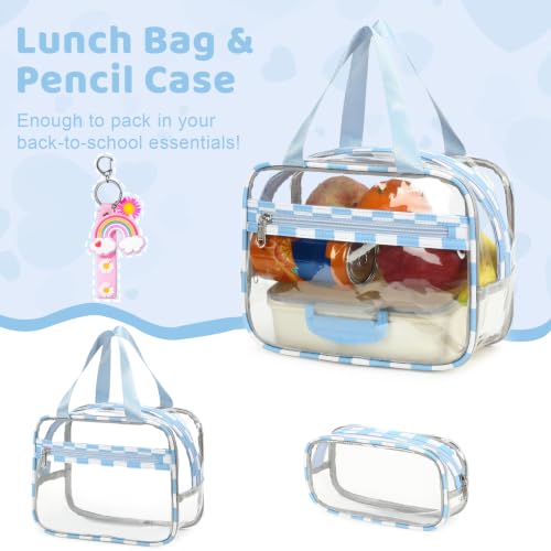 ACESAK Clear Backpack for Girls - 3 Pcs Clear Backpack Heavy Duty with Lunch Bag - See Through Bookbag Stadium Approved for Kids Middle High College School(Blue Checkerboard) - color: Blue Checkerboard