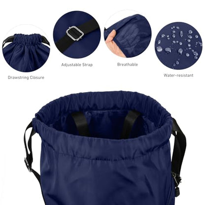 Valleycomfy Waterproof Drawstring Gym Backpack Bag for Men & Women,Sports Gym Bag with Side Pocket Orange - color: A-dark Blue