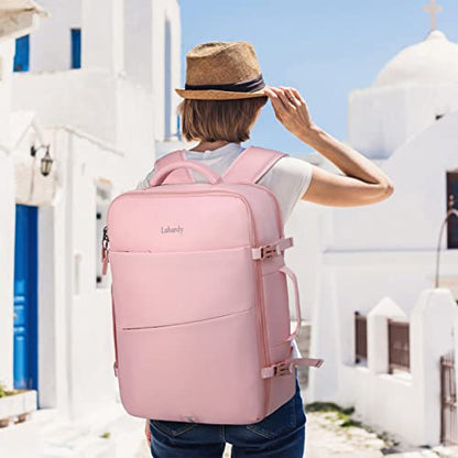 Lubardy Travel Backpack for Men Women 17 Inch Flight Approved Carry on Backpack Waterproof Large 40L Luggage Daypack Business College Weekender Overnight Laptop Backpack with 3 Packing Cubes, Pink - color: Pink(backpack With 3 Packing Cubes)