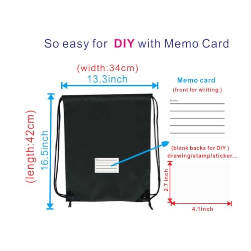 Drawstring Backpack Bulk 30 Packs Draw String Bags for Gym Sports Trip Pedestrianism Cinch Sack DIY for Women Men with Memo Card (Black) - color: Black