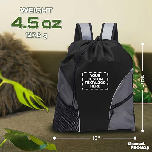 DISCOUNT PROMOS Custom Sporter Drawstring Backpacks Set of 6/12/24, Personalized Bulk Pack - Compact, Lightweight, Unisex Backpack - Black - color: - Custom - Black, size: 6/12/24