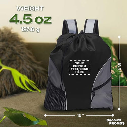 DISCOUNT PROMOS Custom Sporter Drawstring Backpacks Set of 6/12/24, Personalized Bulk Pack - Compact, Lightweight, Unisex Backpack - Black - color: - Custom - Black, size: 6/12/24