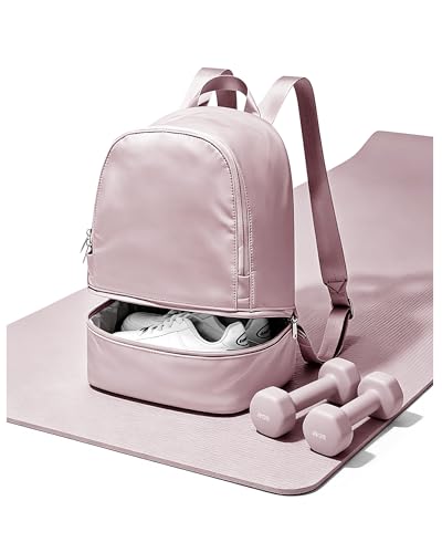 Small Gym Backpack for Women, Office-to-Gym Casual Daypack with Shoe Compartment, Lightweight Water Resistant Small-Size Bag, Clean Fit Style Work Backpack for Daily Use, Pink - color: M2-pink