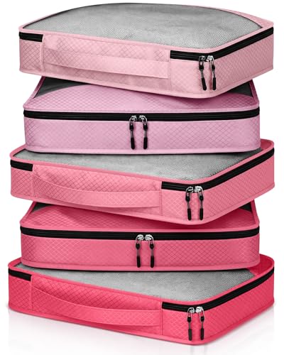 5 Pcs Packing Cubes for Suitcase Large Travel Cubes Carry on Luggage Organizer Bags for Clothes Accessories(L,Pink) - color: Pink, size: Large