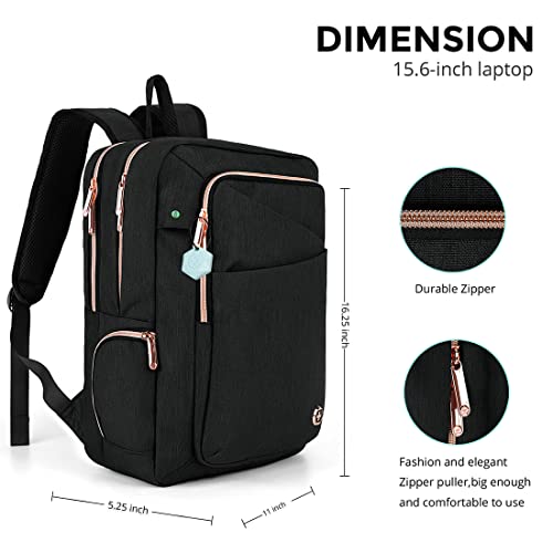 Swissdigital Design Business Backpack For Women with Rose Gold-Tone Zippers College Travel Laptop Backpack with Apple Find My Network,Fits 15.6 inch Laptop,Black-Finder Color Random | SD1006FB0-01 - color: Black Hexagon
