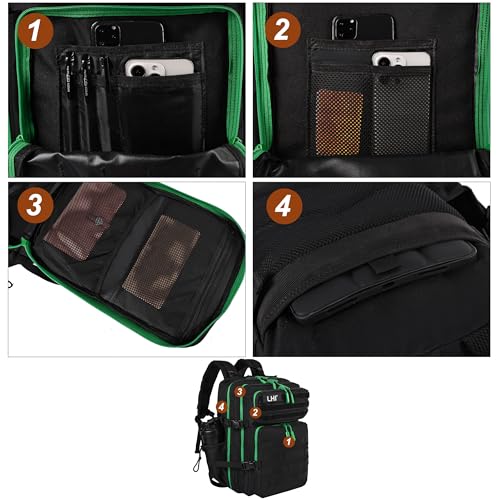LHI Military Tactical Backpack for Men and Women 45L Army 3 Days Assault Pack Bag Large Rucksack with Molle System - Black with green zipper - color: 1.0 Black With Green Zipper