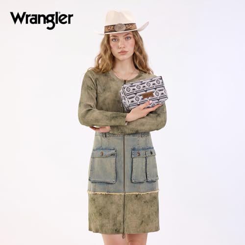 Montana West X Wrangler Travel Makeup Bag Waterproof Cosmetic Bag Portable Makeup Pouch for Women Large Toiletry Bag - color: Black