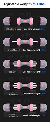 Nice C Adjustable Dumbbells Weights, Neoprene All-in-1 Options, Non-Slip, All-Purpose, Home, Gym, Office - style: Pink 11lb Pair