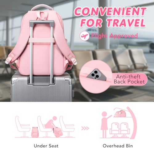 GeeWin Backpacks for Girls, Girls Backpack with Lunch Box & Pencil Case Set, 17 Inch Waterproof Girl Bookbag with Lots of Pockets for Kids, Teens, Elementary Middle High College School Student (Pink) - color: Pink