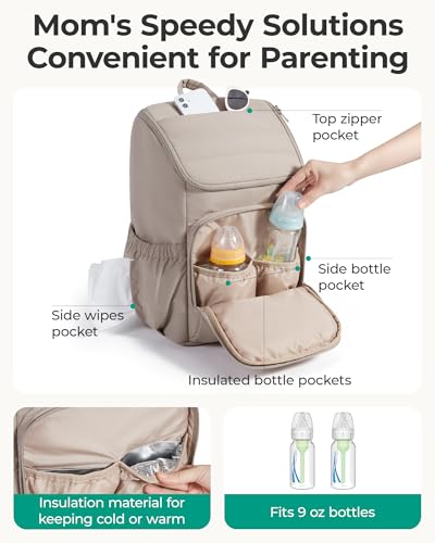 BAGSMART Diaper Bag Backpack, Large Baby Diaper Bag, Quilted Puffy Baby Bag for Mom with Quick-access Insulated Pockets, Lightweight Versatile Travel Backpack - color: Dark Pink
