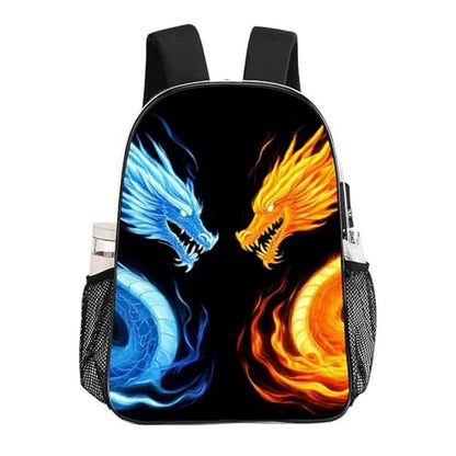 Lightweight Backpack for Gym Travel Bicycle, Big Capacity Multipurpose Anti-Theft Carry On Bag, Ice Blue And Red Fire Flame Dragon Travel Hiking Bag Day Pack - color: Pattern 215