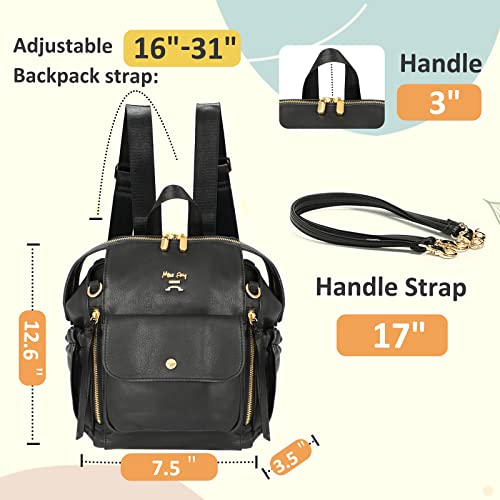 miss fong Mini Diaper Bag Backpack Small Diaper Bag with 12 Pockets, Insulated Pocket, 2 Insulated Pockets (Black) - color: Black