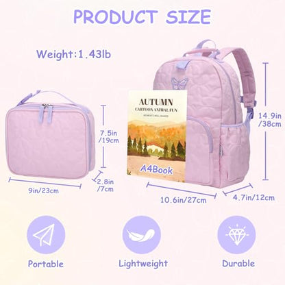 Chase Chic Toddler Backpack for Girls, Puffer Cute Lightweight Preschool Backpack with Lunch Box Set for Daycare Travel Kids Age 3-6,Pink Butterfly - color: Pink Butterfly